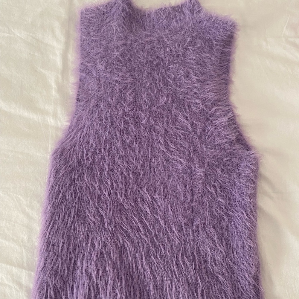 Zara Fuzzy Purple Mock Neck Tank Top Sweater SZ MD